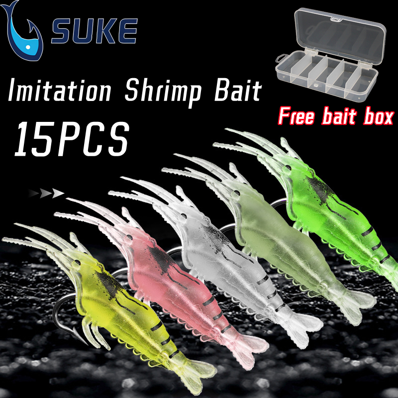 [ส่งไวจากไทย] SUKE เหยื่อตกปลา 15 ชิ้น เหยื่อกุ้ง กุ้งตกปลา กุ้งปลอม ปลาซิลิโคน