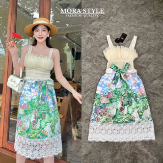 เซตเสื้อและกระโปรงพิมพ์ลายกระต่าย (D182) mora style