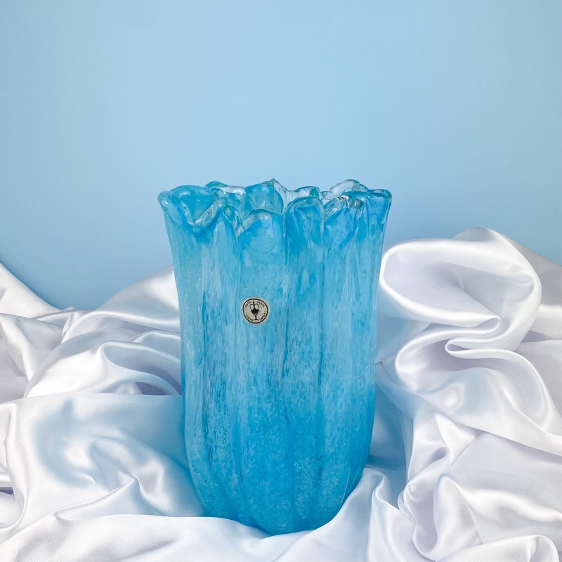 แจกันแก้วเป่า Iwata glass | Bubble blue giant vase