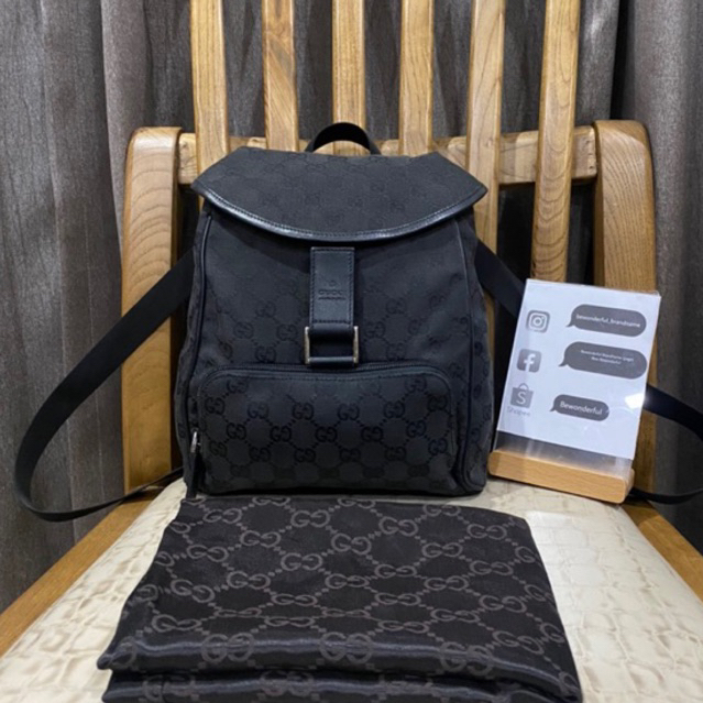 GUCCI Monogram Flap Backpack เป้ กุชชี่ ของแท้ กระเป๋ามือสอง แบรนด์เนม กระเป๋าเป้