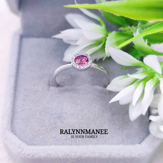 R6401 แหวนพลอยพิงค์โทพาซ( Pink topaz ) ตัวเรือนเงินแท้ 925 ชุบทองคำขาว มีไซส์ 52 แก้ไซส์+150 บาท