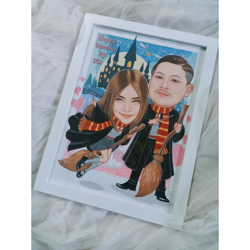 ภาพวาดการ์ตูนล้อเลียน A3 พร้อมกรอบ