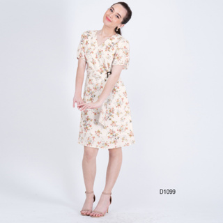 AMILA Dress AM-D1099 พีชสกิน แขนสั้น IGPU23-2