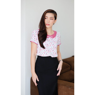 เสื้อทำงานปกกระดุมปกชมพู