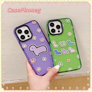 🍑CasePhoneg🍑ป้องกันการหล่น ขอบเต็ม iPhone 11 14 pro max การ์ตูน เคสใส สีเขียว สีม่วง รุ่นคู่ case for iPhone 12 13