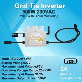 Y&amp;H 300W Grid Tie Micro Inverter พร้อมการสื่อสารแบบ WIFI กันน้ำ MPPT วางซ้อนกันได้ DC30-60V พลังงานแสงอาทิตย์อินพุต AC230V เอาต์พุตคลื่นไซน์บริสุทธิ์สำหรับแผง PV 30V 36V