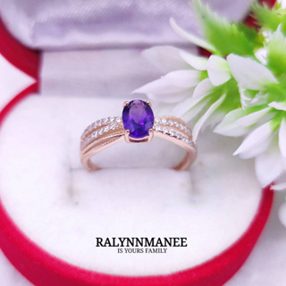 RP005  แหวนพลอยอเมทิสต์แท้ ( Amethyst ) ตัวเรือนเงินแท้ 925 ชุบพิงค์โกล์ด เป็นงานแก้ไซส์ฟรี