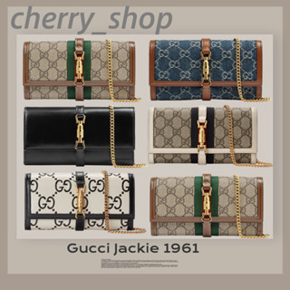 🍒กุชชี่ Gucci Jackie 1961 Collection Chain Wallet🍒ผู้หญิง/กระเป๋าโซ่/กระเป๋าสะพาย/กระเป๋าสตางค์ยาว🍒