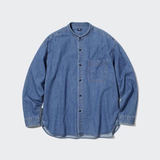 UNIQLO เสื้อเชิ้ต คอจีน แขนยาว DENIM OVERSIZED STAND COLLAR LONG SLEEVE SHIRT