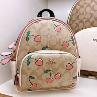 แท้100%พร้อมส่ง COACH MINI COURT BACKPACK IN SIGNATURE CANVAS WITH HEART CHERRY PRINT CF424