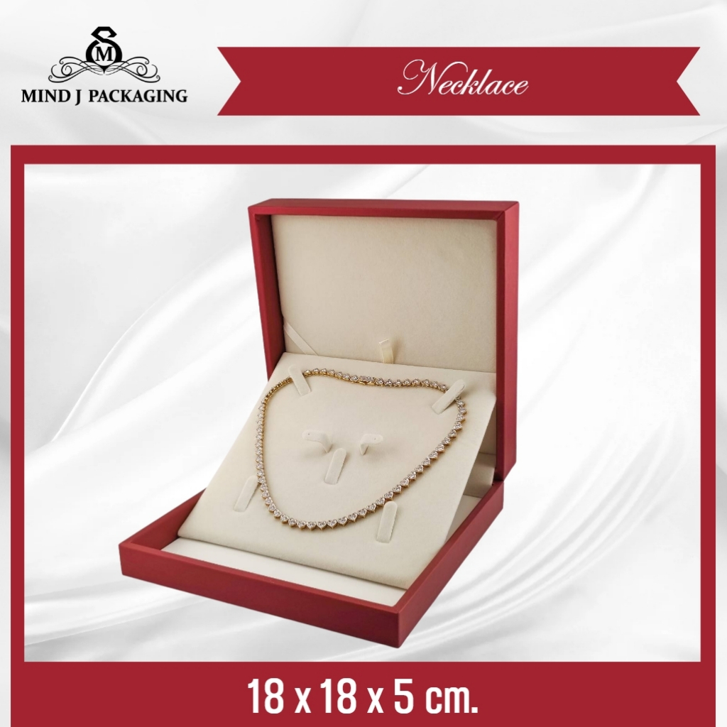 กล่องเครื่องประดับครบเซตสีแดงด้านในสีครีม หนังลายผ้าไหมด้านในกำมะหยี่สีครีม - รูปที่ 5