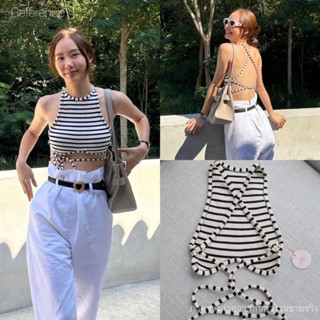 พร้อมส่ง New! Cross back top🖤(350฿ฟรีส่ง) เสื้อไหมพรมสุดแซ่บ ลายขวางมาพร้อมเชือกผูกเอว โชว์หลัง ผ้ายืดteeda