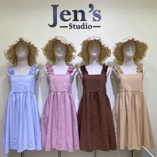 🎀 Jen’s Cheese R เดรสสายเดี่ยวระบายสีพื้น กระโปรงทรงปล่อย มีกระเป๋า 2 ข้าง