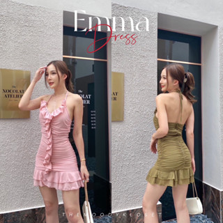 Emma dress มินิเดรสผ้าชีฟองซับในทั้งตัว เหมาะสำหรับสาว(XS,S,M) โชว์หลัง แต่งระบายเย็บย่น ซิปหลัง ผูกคอ พลางหุ่นสวยมาก