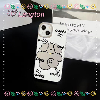 🌈Langton🌸ขอบเต็ม ป้องกันการหล่น iphone 11 14 pro max การ์ตูน ลูกสุนัข เงิน เส้นขอบโปร่งใส case for iPhone 12 13