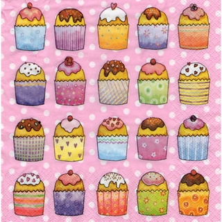 Pladao Napkin ภาพเค้ก คัพเค้ก สีหวาน Cupcake การ์ตูน อาหาร กระดาษ แนพกิ้น สำหรับงานศิลปะ เดคูพาจ decoupage ขนาด L 33x33