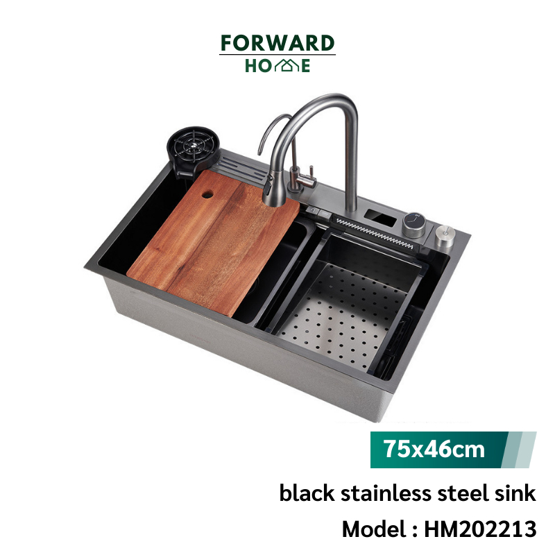 Forward ซิงค์ล้างจาน อ่างล้างจาน วัสดุสแตนเลส304 เคลือบนาโนสีดำ ขนาด75x46ซม. black stainless steel sink รุ่น HM202213