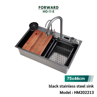 Forward ซิงค์ล้างจาน อ่างล้างจาน อ่างล้างจานสแตนเลส สแตนเลส304 สีดำ ขนาด75x46 black stainless steel sink รุ่น HM202213