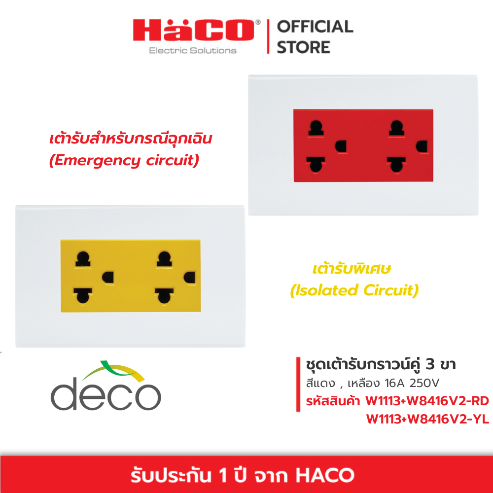 HACO ชุดเต้ารับสำหรับฉุกเฉิน Emergency Circuit ชุดเต้ารับพิเศษ Isolated Circuit รุ่น W8416V2-RD , W8