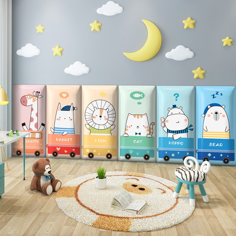 🐋🐬6Pcs-180*60CM วอลเปเปอร์ติดผนัง 3DหนังPVCหุ้มฟองน้ำ โฟมกันกระแทก กันกระแทกหัวเตียง บุหัวเตียง