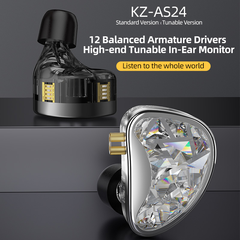 หูฟัง KZ AS24 12BA มีไมค์ อินเอียร์ headphone โทรศัพท์  เบสหนัก earphone