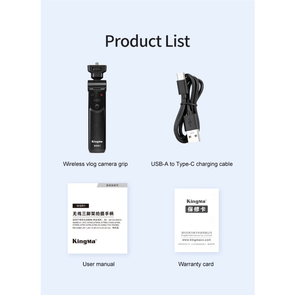 Kingma Sony / Canon / Panasonic / Fujifilm Camera Hand Grip Vlog Multi-funtion Remote Control Selfie Stick Vlogging Grip