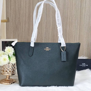 (ผ่อน0%) กระเป๋าสะพาย 🔻ZIP TOP TOTE (COACH 4454) 🔻SV/Washed Green หนังแท้ สีเขียว Amazon green