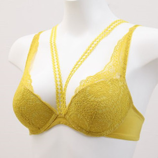 Annebra บราเสริมทรง ตะขอหลัง คอวี มีโครง เสริมฟองน้ำ Push up Mold bra V Neck รุ่นรุ่น AB1-505 สีชมพูเข้ม, สีเหลือง