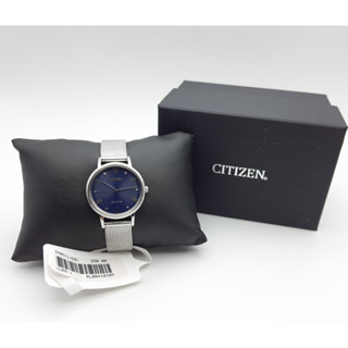 นาฬิกา CITIZEN WOMENS EM0571-59L ECO DRIVE NAVY DIAL STAINLESS STEEL MESH STRAP WATCH 30 MM พร้อมกล่อง (ใหม่)