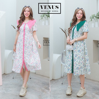 🌈🌿🌸🌼🌺💚💖🇰🇷 Floral Frill Collar Maxi Dress