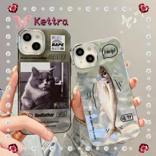 💜Kettra💜ป้องกันการหล่น ขอบเต็ม iPhone 11 14 pro max เส้นขอบโปร่งใส การ์ตูน ลูกแมว รุ่นคู่ เงิน case for iPhone 12 13