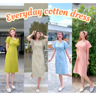 พร้อมส่ง✨ Everyday cotton dress เดรสผ้าฝ้าย+ฟรีผ้าโพก ใส่แล้วดูไฮโซ โกงหุ่น ดีเทลผูกข้างน่ารักมาก