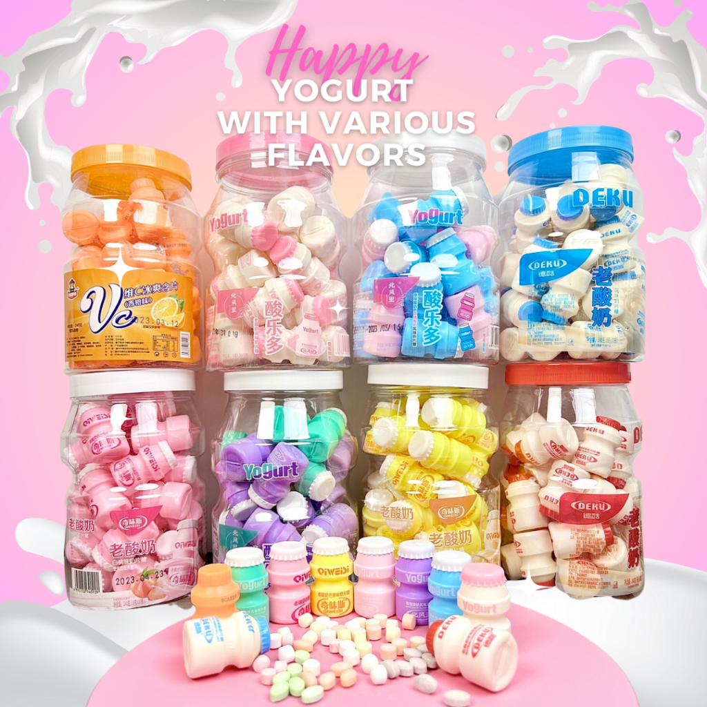 พร้อมส่ง ลูกอม นมเปรี้ยว (1กระปุก/30ชิ้น) ลูกอมยาคูล กลิ่นผลไม้ พีช สตอเบอร์รี่ องุ่น แตงโม มะม่วง องุ่น โค้ก ขนมทานเล่น