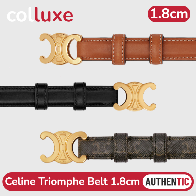 ✨เซลีน CELINE TRIOMPHE Small Belt 1.8cm women's belt เข็มขัดสตรี 45AX63 หนังวัว