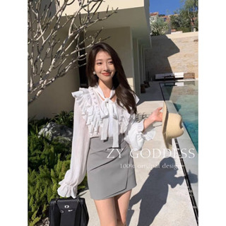 เสื้อคอวี แขนยาว ผ้าชีฟองเนื้อนิ่ม