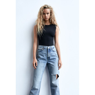 ส่งต่อ ZARA มือสอง HI-RISE STRAIGHT LEG RIPPED JEANS size 36