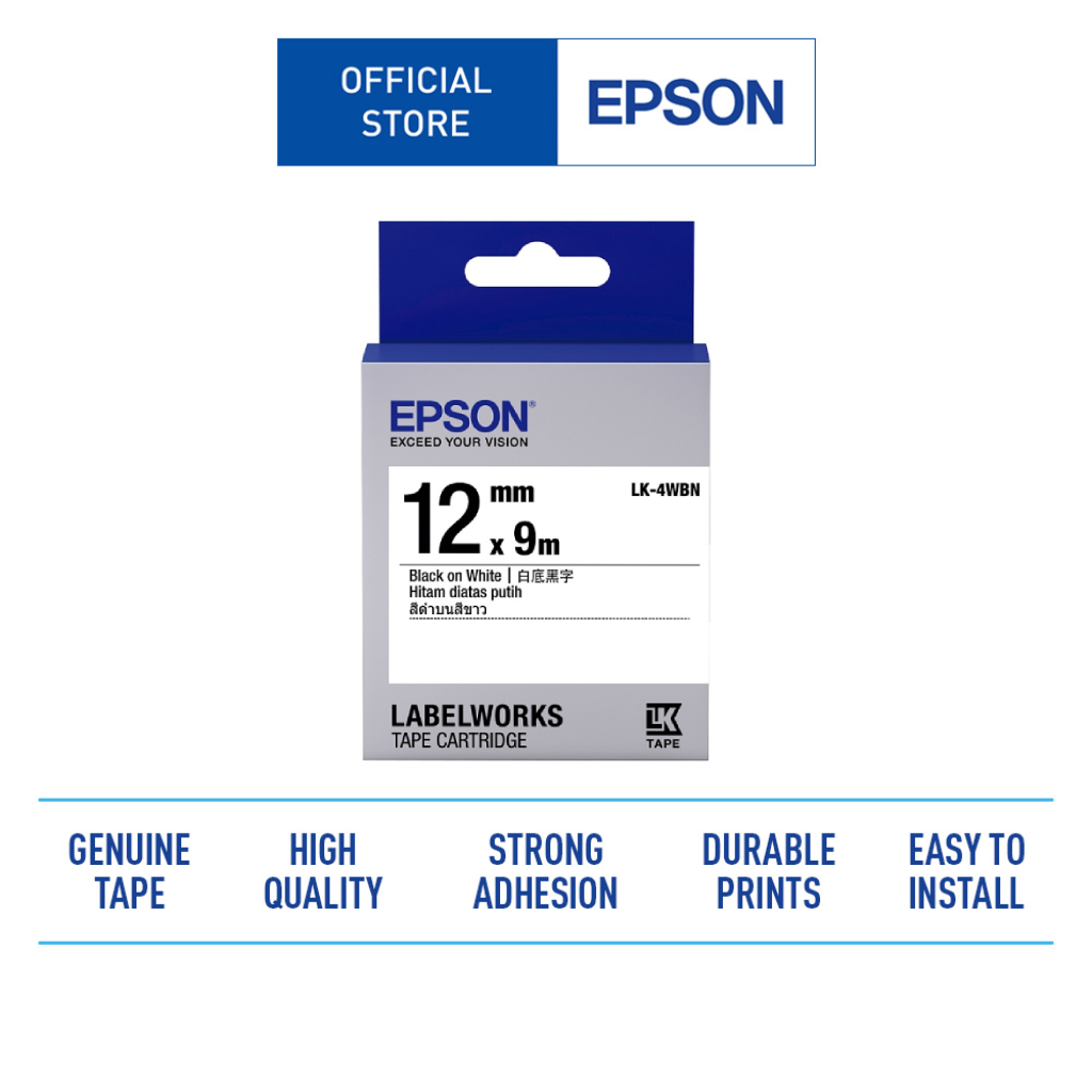 Epson LK-4WBN - 12MM BLACK ON WHITE TAPE (เทปพิมพ์อักษร)