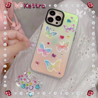 💜Kettra💜ป้องกันการหล่น ขอบเต็ม iPhone 11 14 pro max เลเซอร์ ผีเสื้อ cหวานสวย โปร่งแสง เรียบง่าย ase for iPhone 12 13