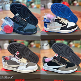 🍂🍁🤎Nike Air Jordan 1 AJ1 Fujiwara Hiroshi Lightning Barb รองเท้าลำลองสำหรับบุรุษและสตรีส้นเตี้ย