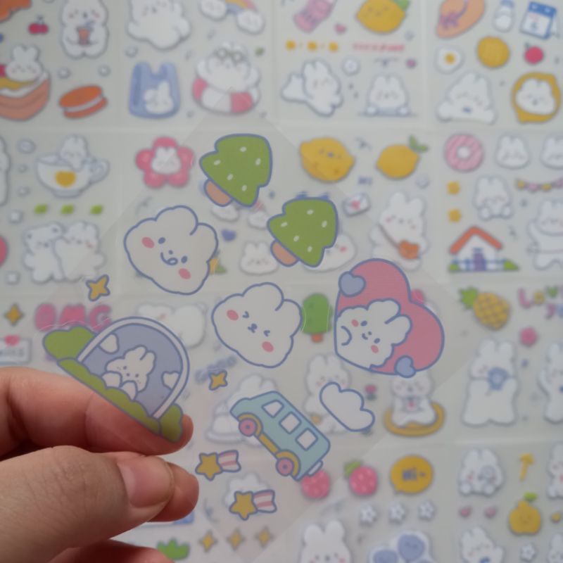 Bhutdee(STK006)สติ๊กเกอร์ ลายกระต่ายขาว น่ารัก ใช้ติดกล่อง ตกแต่ง PVC กันน้ำได้ ไดคัทแล้ว สุ่มลาย แบ่งขาย พร้อมส่ง