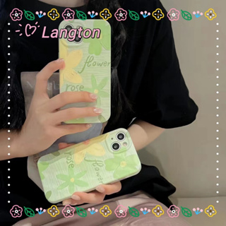 🌈Langton🌸ป้องกันการหล่น ขอบเต็ม iphone 11 14 pro max ดอกไม้ ลวดลาย สีเขียว เล็กและสด หวานสวย case for iPhone 12 13