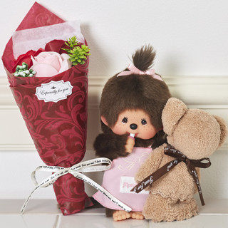 ริบบิ้นของขวัญดอกไม้ Monchhichi สาว S (สินค้าห่อ)