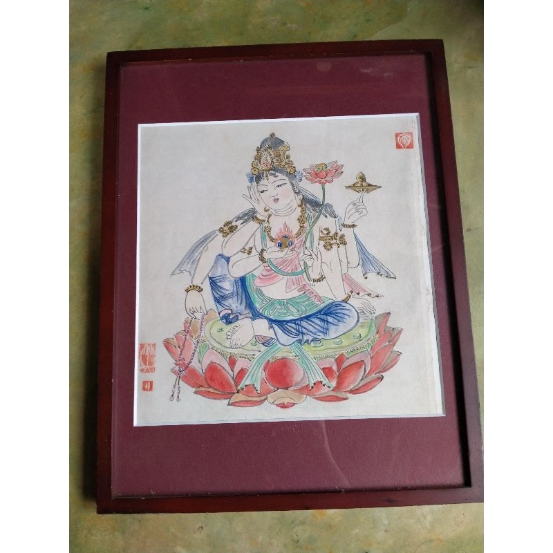 ภาพวาดพระพุทธรูป จิโซะ และเทพผู้พิทักษ์ กรอบขนาด40x30.5cmสินค้ามือสองจากตู้ญี่ปุ่น