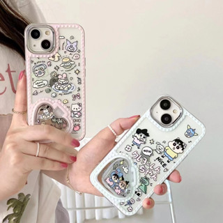 ✨สไตล์ใหม่✨เคสไอโฟน 14 Pro Max เคส for 11 12 13 Pro Max เคสพกพาสะดวก การ์ตูน กระจกพับ iPhone 13 Case กรอบโลหะ