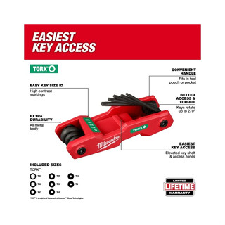 Milwaukee ประแจหกเหลี่ยมหัวทอร์ค แบบพับเก็บ 8 ชิ้น 48-22-2184