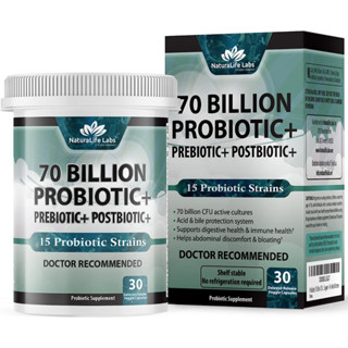 NaturaLife Labs Probiotics 70 Billion CFU –15 Probiotic strains + Organic Prebiotic+ Postbiotic 3-in-1Complete(Sku.2321)