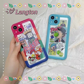 🌈Langton🌸ป้องกันการหล่น ขอบเต็ม iphone 11 14 pro max เคสใส การ์ตูน ความคิดสร้างสรรค์ สีฟ้า รุ่นคู่ case for iPhone 12 13