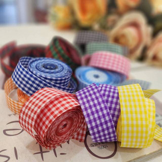 22mm ริบบิ้น ลายสก็อต ริบบิ้น ผ้าต่วน ริบบิ้น ribbon for diy ริบบิ้นสำหรับวันพิเศษ และวันเทศกาล (สินค้าพร้อมส่งจากไทย)