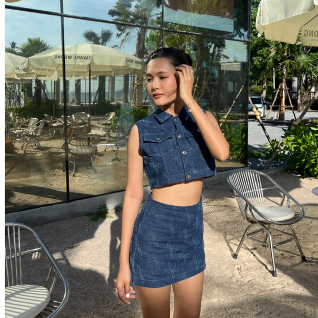 blossom jeans skirt กระโปรงยีนส์ด้านในกางเกง