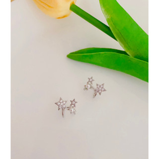 330-goodgift_station-Pearl star earrings S925 silver needle ต่างหูแบบเจาะ รูปดาวประดับมุก